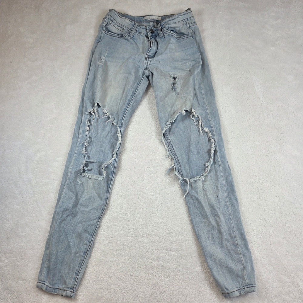 Nature Denim Womens Skinny Jeans Light Wash Distressed Knee Blowout SZ 23 NT2027